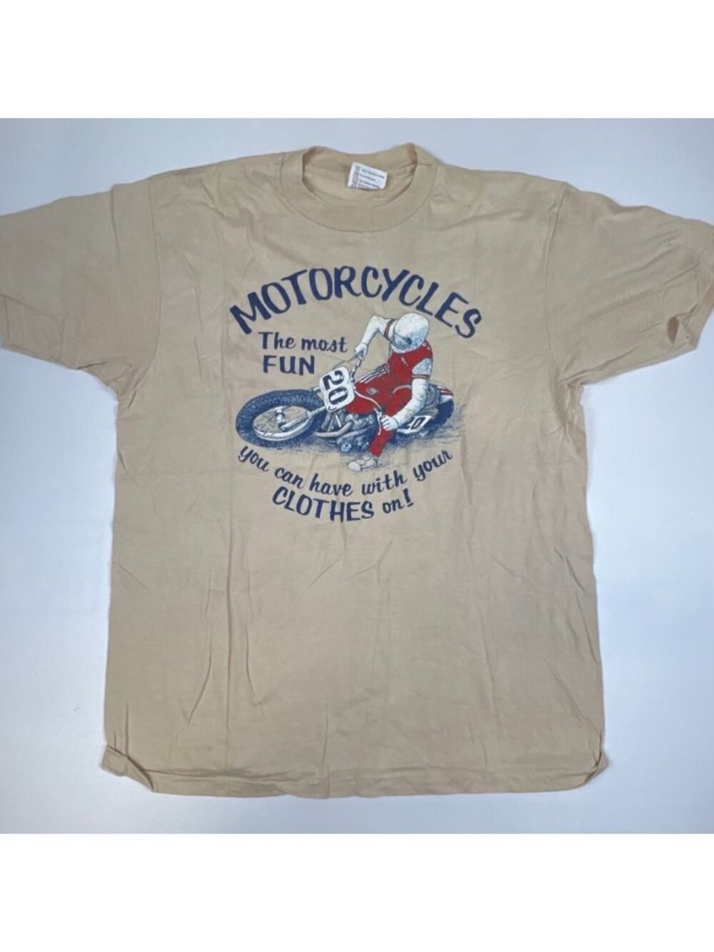 Vintage Hanes Ames Cycles Iowa T-Shirt XL Made in USA Single Stitch Tan 50/50